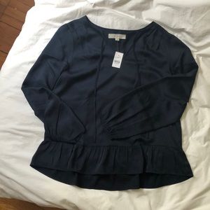 Black silk peasant top with tie neck